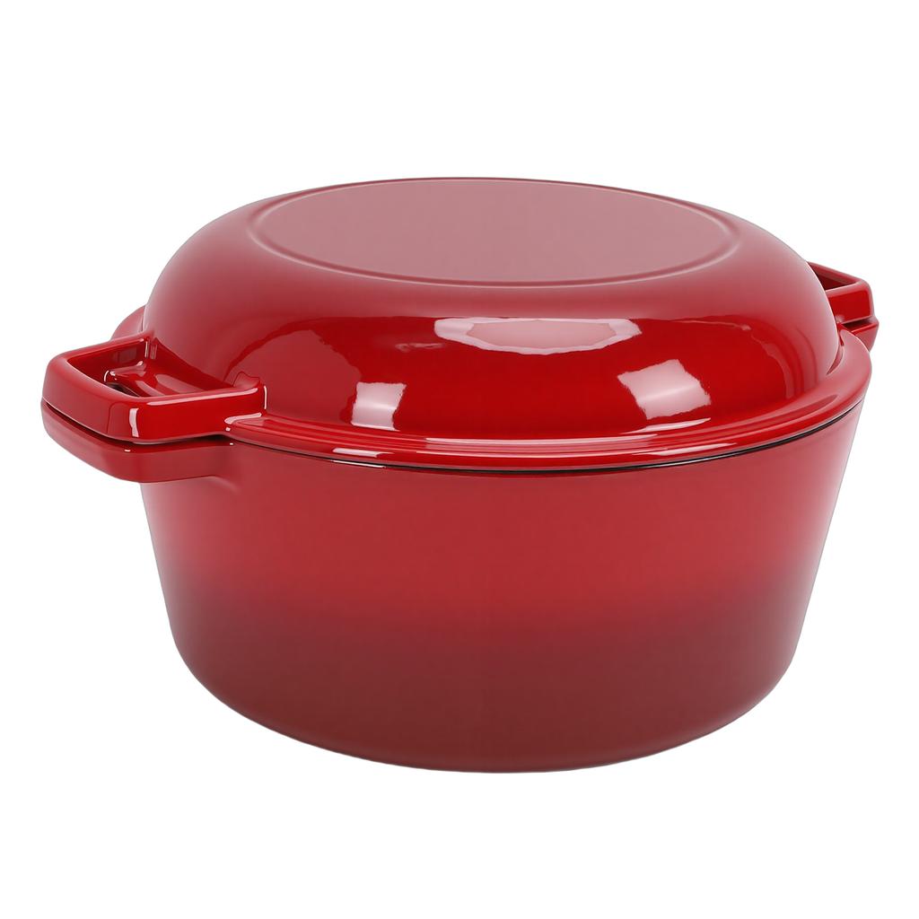 Чугунный горшок 5QT с крышкой-сковородой 2QT, 2-в-1, круглый, с двойными ручками, для тушения, варки, жарки, медленного приготовления