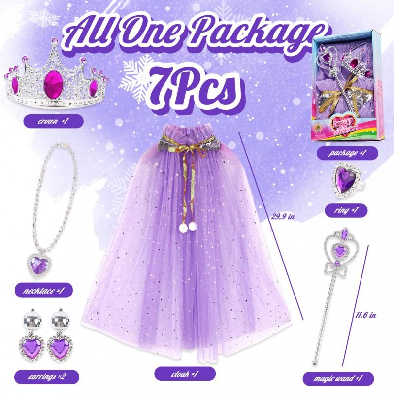Kids Princess Role Play Set With Cape Wand Crown Ring - Dress Up Costume Accessories Girls Ages 4-6