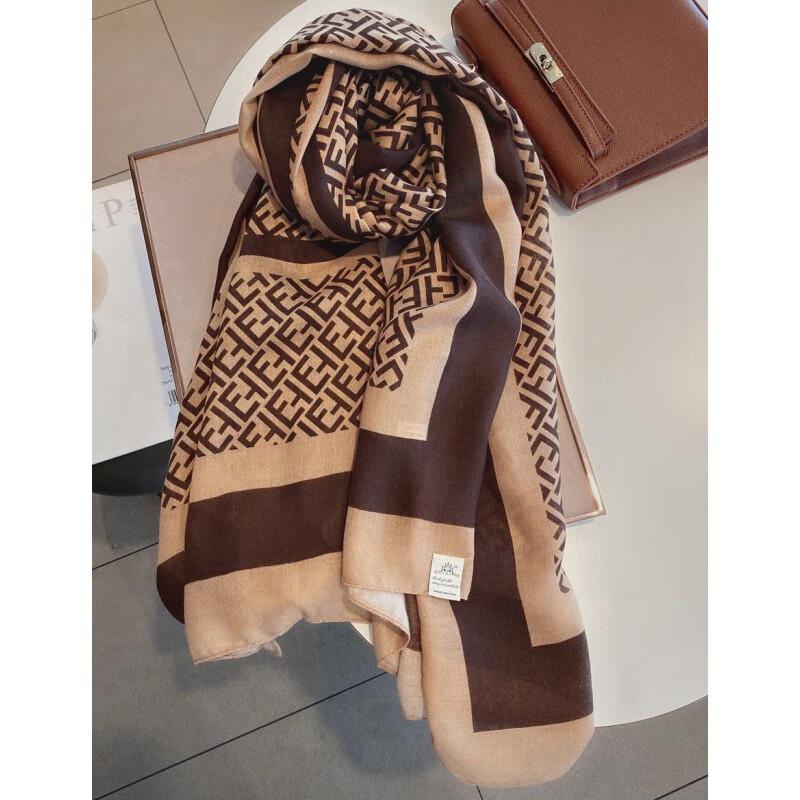 Three Dolphins WN Coffee Letter Cotton Linen Scarf