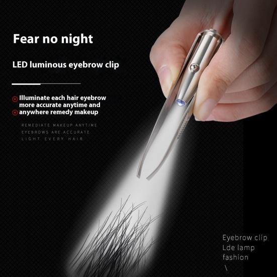 Stainless Eyebrow Eyelash Clip with LED Steel Brow Hair Removal Clamp