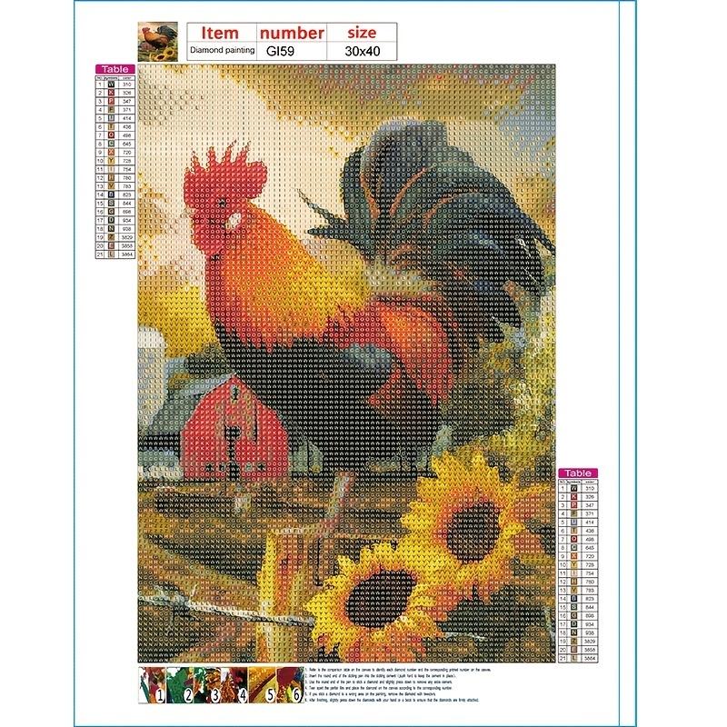 5D Diy Diamond Painting The Mighty Rooster  Cross Stitch Set Full Diamond Embroidery Mosaic Art Picture of Rhinestones Decor Gift