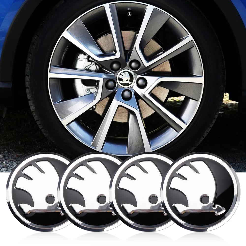 For 4Pcs 56/60mm Car Tire Hub Center Cap Wheel Cap Badge Sticker Skoda S Fabia Superb Octavia Rapid Karoq VII Yeti Kodiaq KamiqLS7