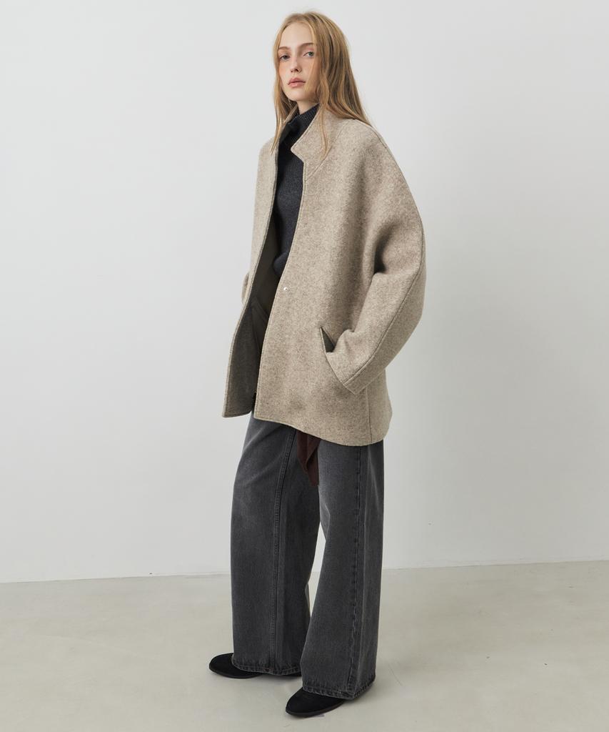 CITYBREEZE Wool Layered Collar Coat_Oatmeal
