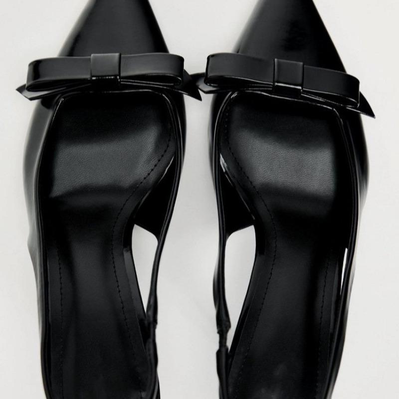 Современные офисные туфли для женщин, черные свадебные босоножки с острым носком и бабочками на высоком каблуке