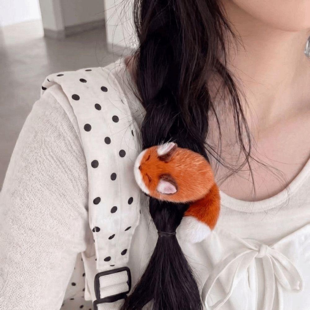 2 pcs/set Polyester Cartoon Animal Duckbill Clips 3D Tail Design Barrettes Daily