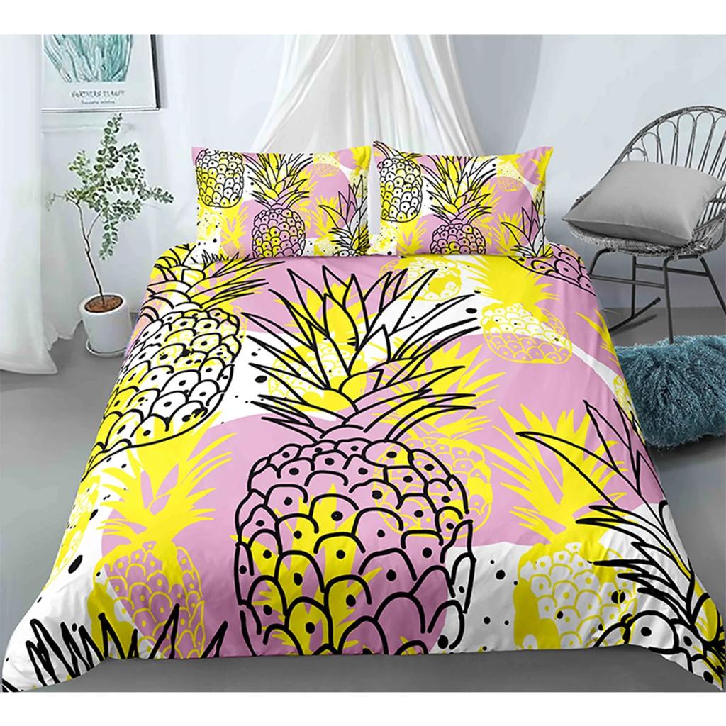 Fruit Pineapple Duvet Cover Yellow Tropical Fruit Plants Theme For Children Boys Girls Teens For Bedroom Decoration Queen King