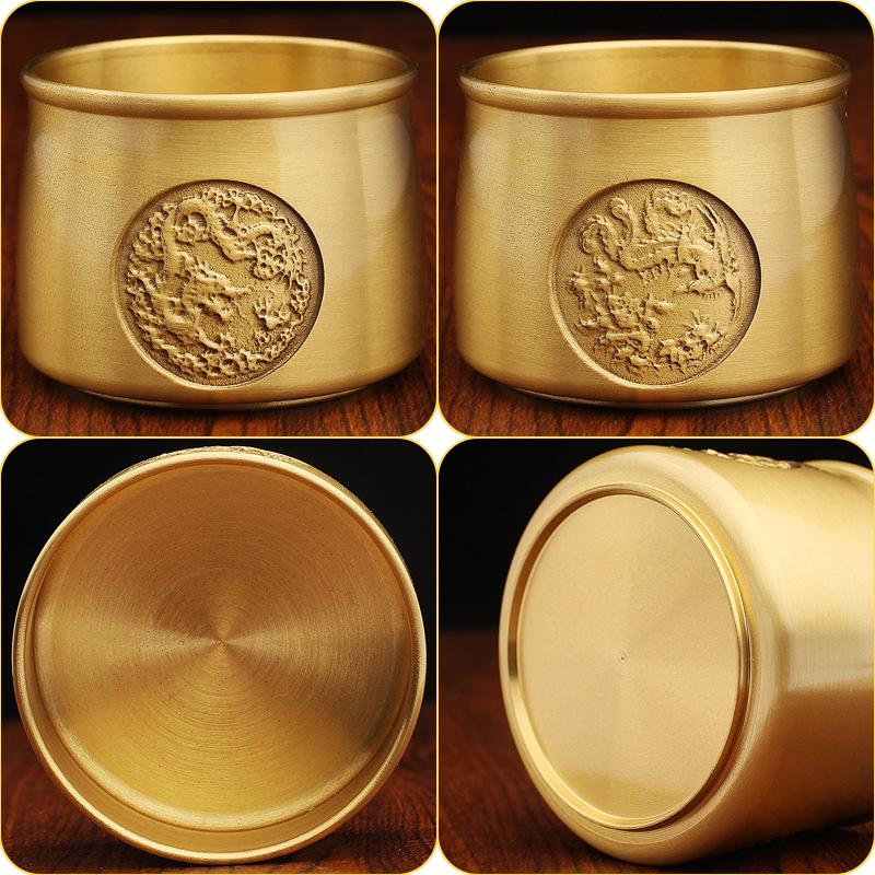 Brass Dragon and Phoenix Wine Glass Office Living Room Entrance Decoration Lucky Basin Desktop Ornament Creative Metal Handicraft