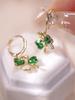 Elegant Green Four-Leaf Clover Micro-Inlaid Earrings - Trendy Japanese & Korean Design