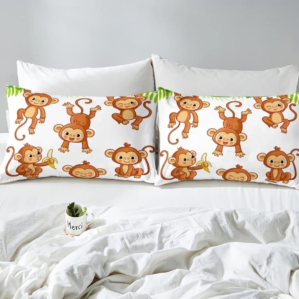 Милый комплект постельного белья с обезьянками, Декоративная простыня с мультяшными обезьянками и бананами, Детский взрослый комплект постельного белья с микрофибровой застежкой-молнией
