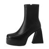 New Waterproof Platform Thick High Heel Side Zipper Women's Boots Large Size Warm Cowboy Short  Elastic Boots Leather Boots