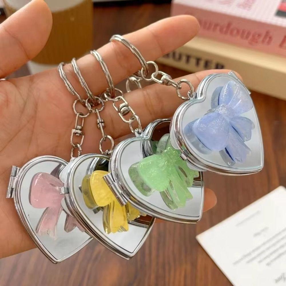 Double Sided Mirror Bag Hanging Keychain Heart Shape Cosmetic Mirror Key Chain Women