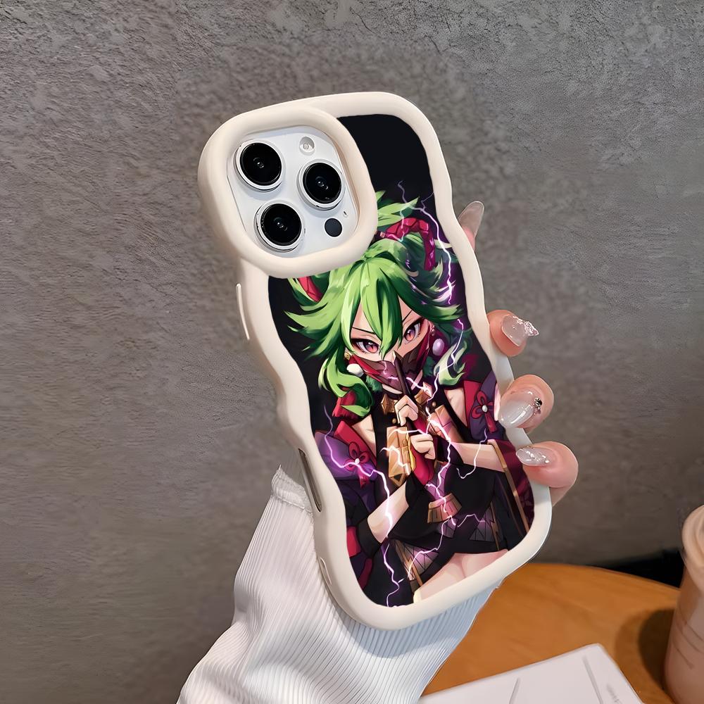 Game GI Kuki Shinobu Mobile Phone Case for iPhone 17 16 15 14 13 12 11 Air Pro Max Plus Wavy Edge TPU Colorful Cover Smartphone