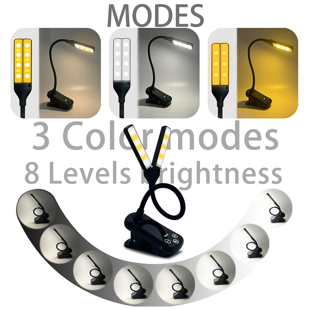 Charging Light Three-Button Touch Clip Book Lamp Rechargeable Adjust Brightness 14 LED for Travel Bedroom Reading