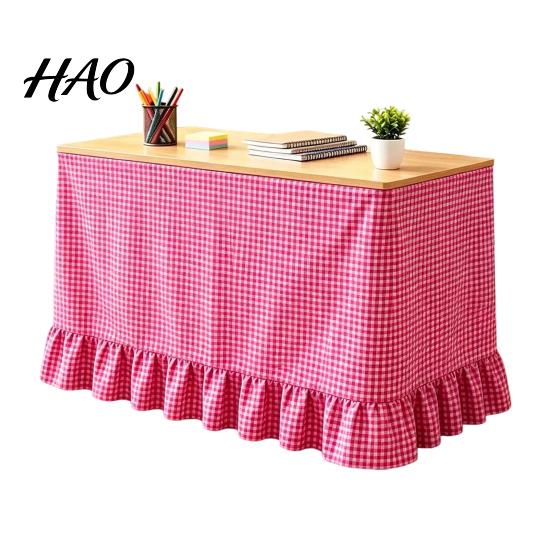 Wrinkle Resistant Table Cloth Gingham Ruffled Skirt, Cottagecore Teacher Desk Skirt for Classroom, ClassroomDesk Plaid Tablecloth Birthday Wedding