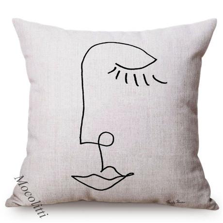 Concise Faces Painting Art Nordic Sketch Design Sofa Decorative Throw Pillow Case Cotton Linen Bedroom Chair Cushion Cover