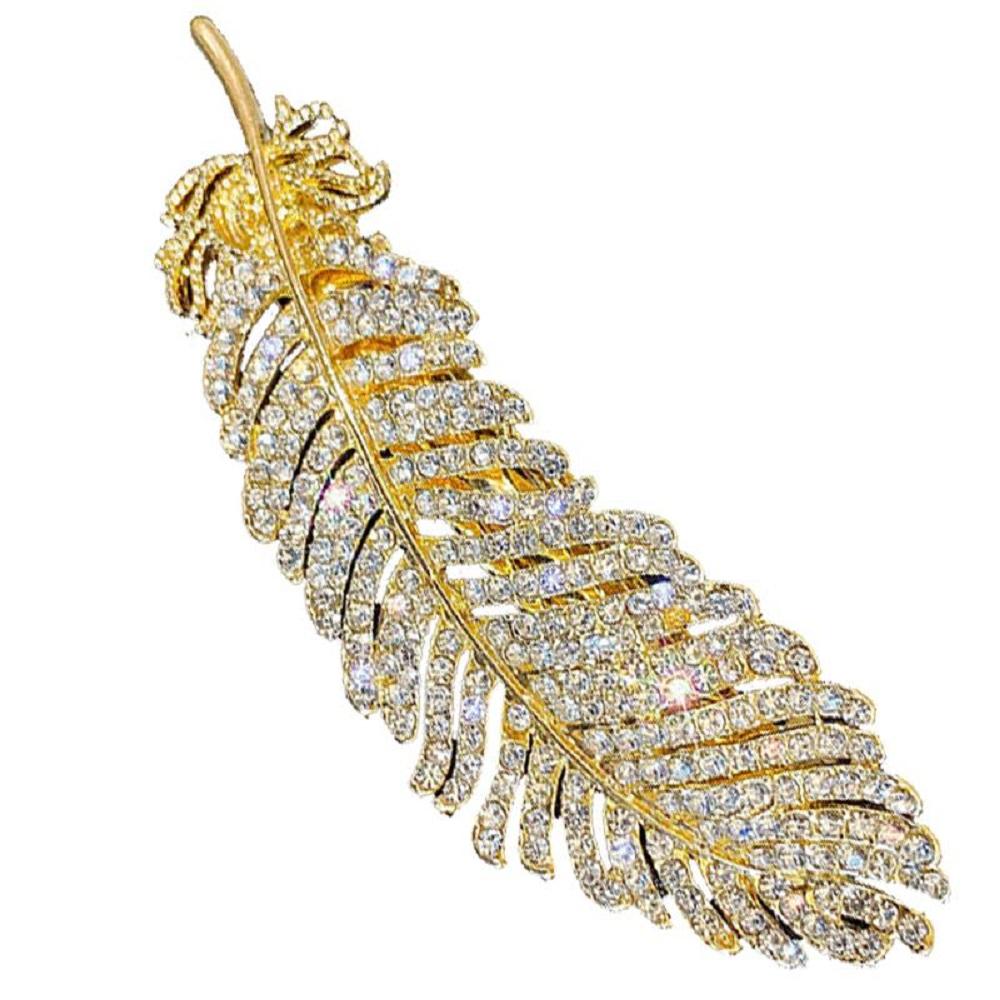 Rhinestone Large Girls Elegant Hair Side Clip Women Barrette Feather Hair Clips Crystal Hairpins