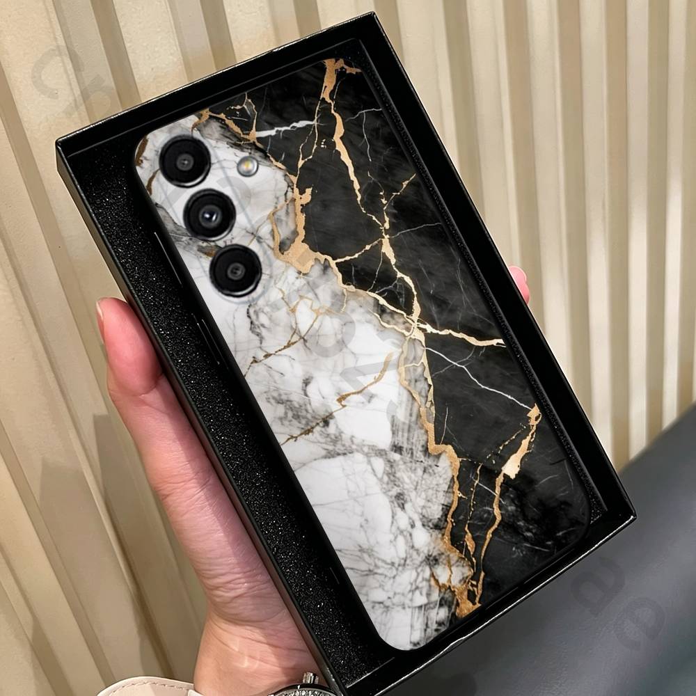 B-Black Gold Marble Art Phone Case For Samsung Galaxy A13,A21s,A22,A31,A32,A52,A53,A71,A80,Soft Black Shell