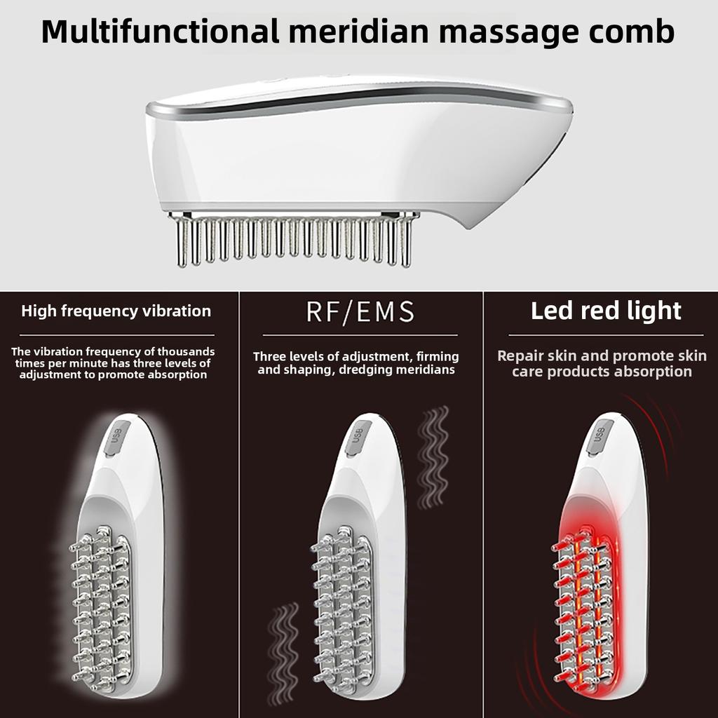 EMS Micro-current Massage Hair Scalp Care Instrument, Red Light Hair Care Meridian Electric Massage Comb