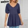 Женские модные повседневные однотонные блузки и рубашки с v-образным вырезом и коротким рукавом с принтом