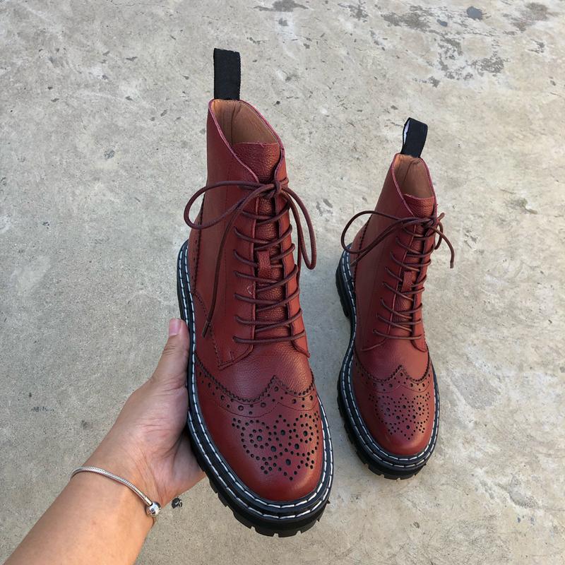 Ботинки из натуральной кожи женские броги с ажурными цветами на платформе уличные ботинки Marteens женские байкерские ботинки женские зимние новые ботинки