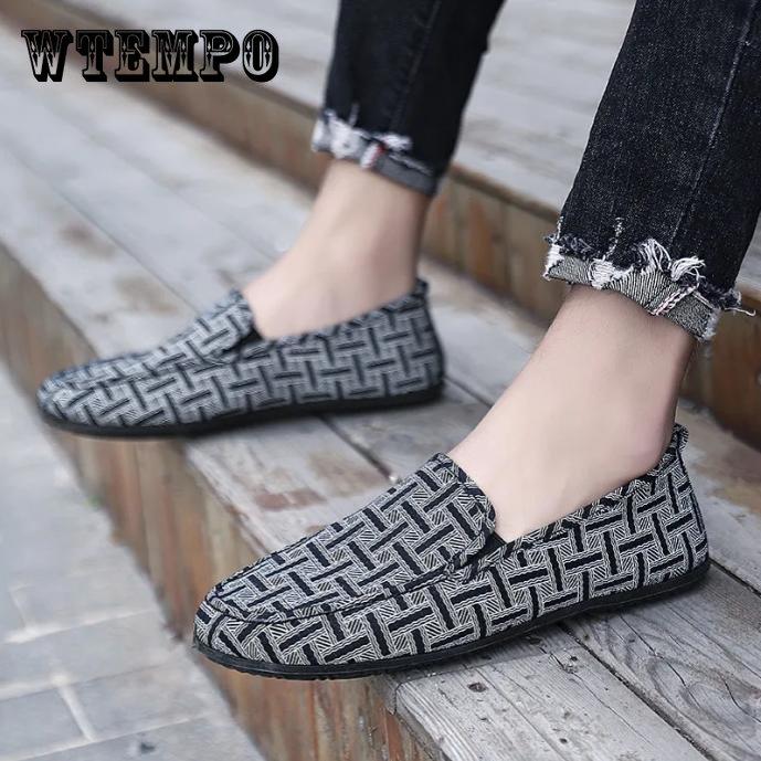 Breathable Men's Old Beijing Cloth Flat Shoes Slip-on Canvas Shoes Non-slip Casual Sport Sneakers Lazy Shoes Work