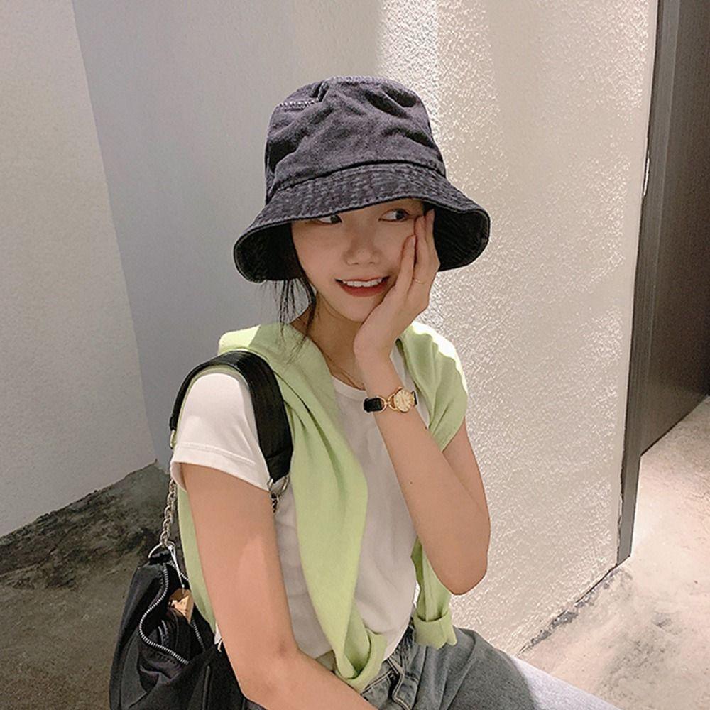 Denim Fabric Beach Cap Unisex Suede Panama Hat Sunbonnet Fisherman Hat Cotton Bucket Hats