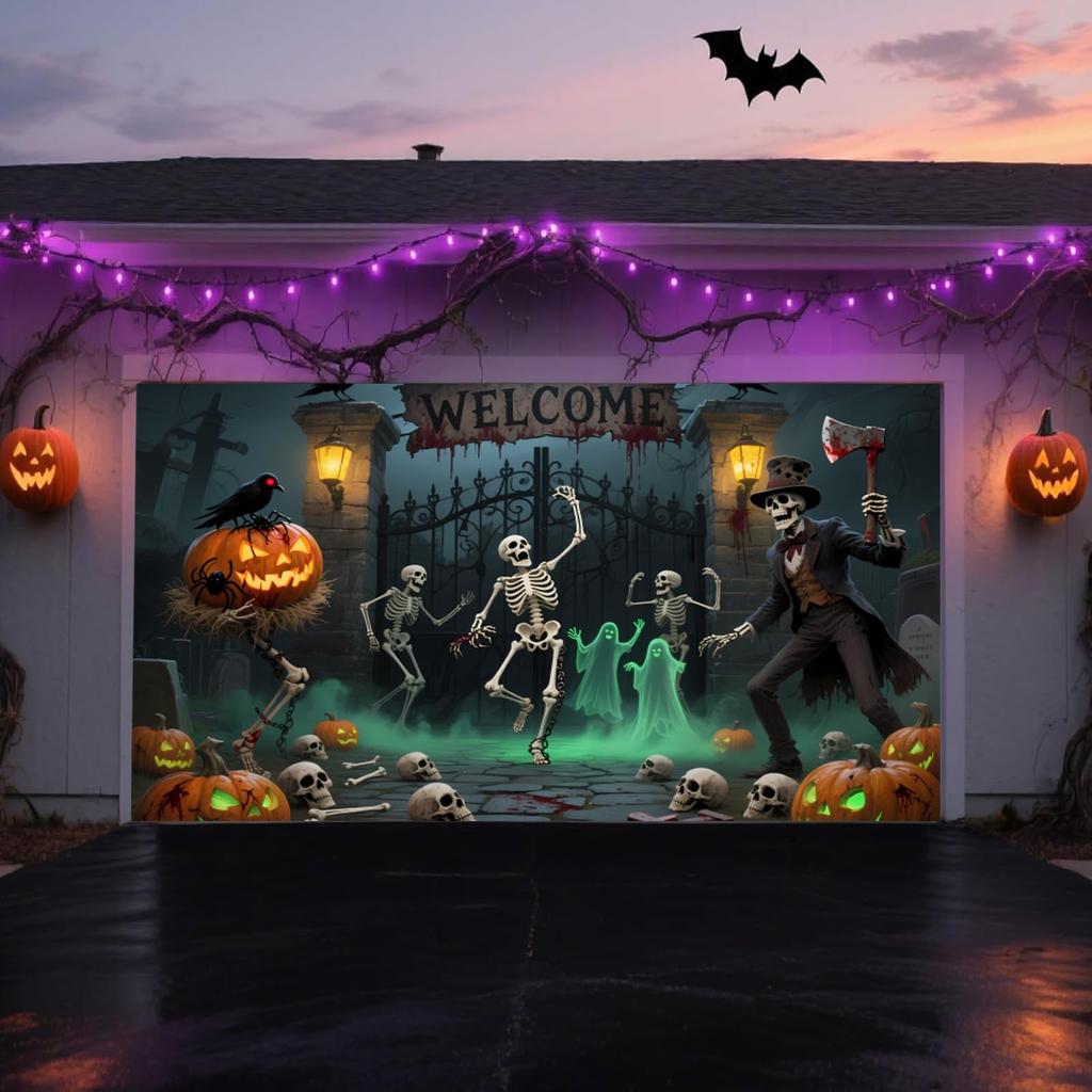 300. ZFFLYH Halloween Garage Door Decorations Hanging Banner Backdrop Zombiea 18x8FT