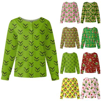 Женская повседневная модная куртка с длинным рукавом, воротником-стойкой, на одной пуговице, с рождественским принтом, рабочая куртка, топы