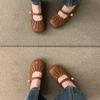 Women Vintage Mary Jane Shoes Leather Flats Dress Shoe New Autumn Shallow Soft Soles Leather Shoes Casual Buckle Shoes Footwear