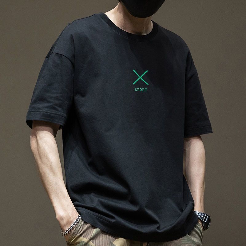 Модная японская и корейская летняя мужская футболка с коротким рукавом от модного бренда, с принтом, с рукавом до локтя, модный тренд, свободного кроя