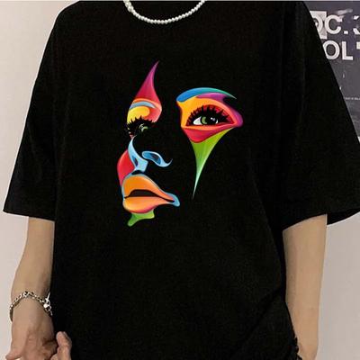 2024 Женская футболка с принтом в виде лица, удобная женская уличная футболка, мягкие повседневные топы, дышащие, короткие рукава