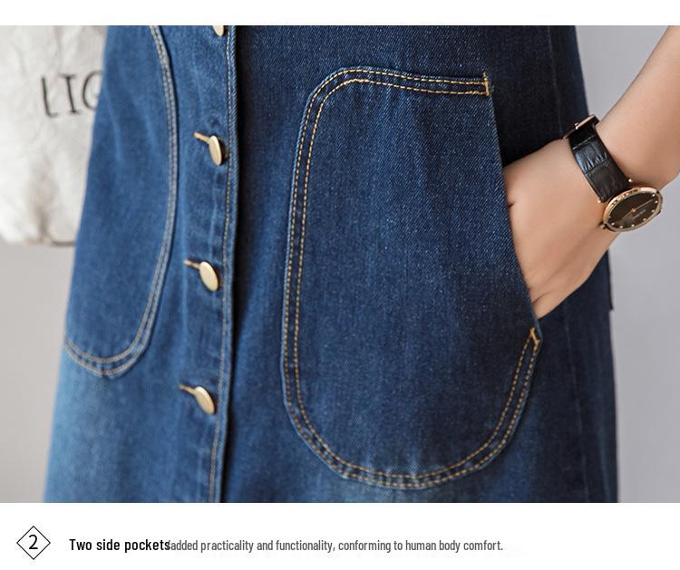 Korean Style A-Line Suspender Denim Dress for Women - Medium and Long Slim Fit