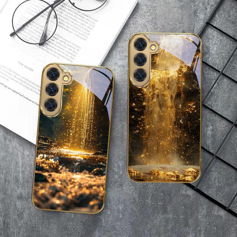 Великолепные пейзажи Для Samsung Galaxy S26 S20 FE S21 S22 S23 Plus S24 Ultra S25Ultra S21+ S22Plus Золотой стеклянный чехол для телефона