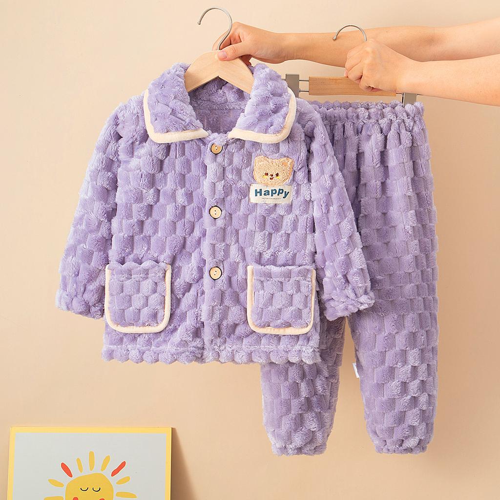 Детские осенне-зимние мягкие фланелевые теплые пижамные комплекты, детская мультяшная пижама с принтом медведя, пальто и брюки, пижама для мальчиков и девочек, повседневная одежда для сна