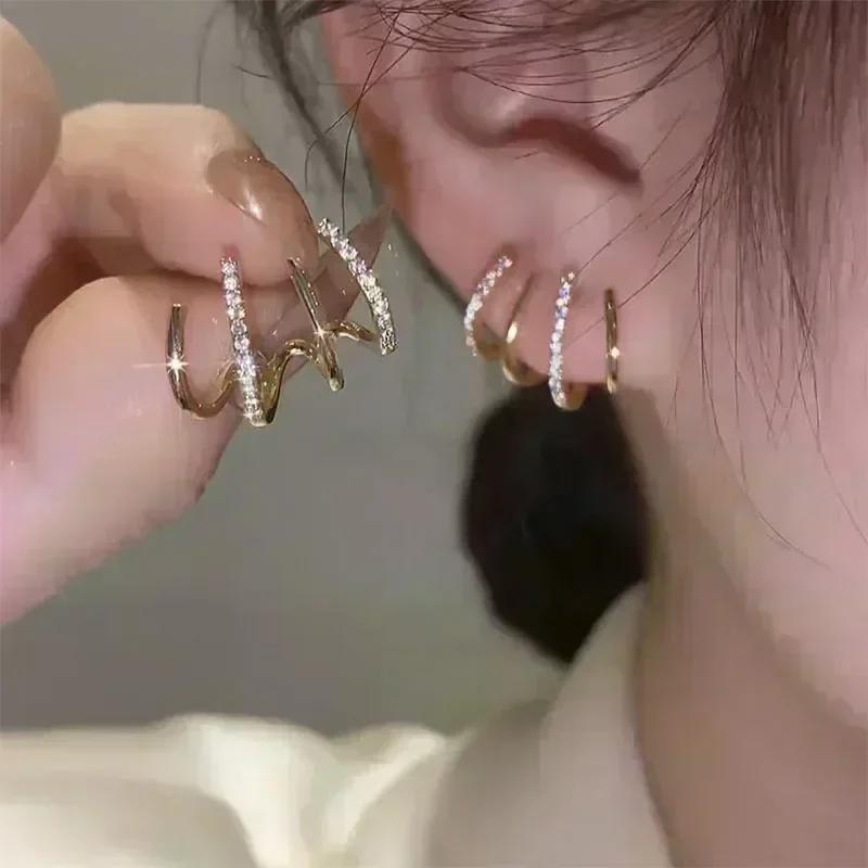 Super Sparkling Rhombus Zircon Golden Tassel Earrings For Women Personalized Daily Accessory Party Jewelry Birthday Gift