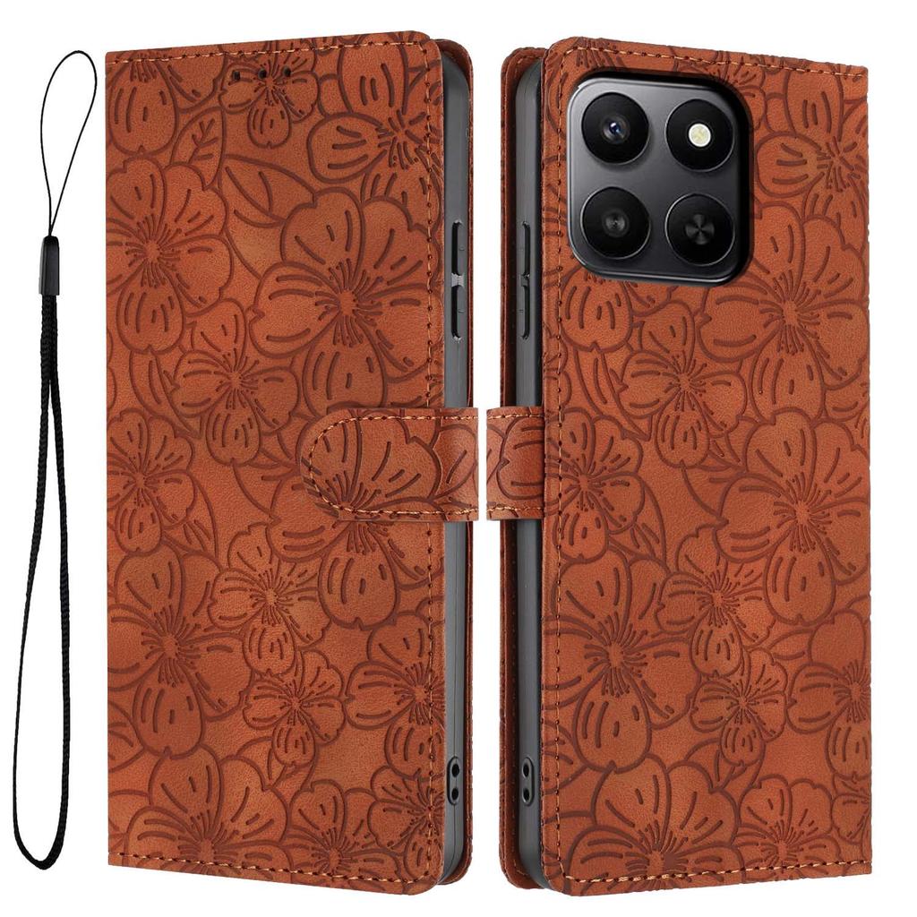 For Honor 400 Smart 5G Flip Case Cherry Blossom Pattern Leather Wallet Stand Phone Cover with Wrist Strap