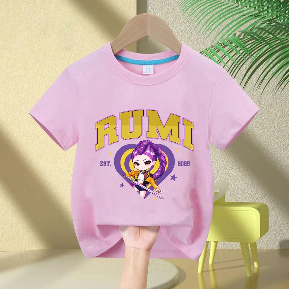 Soft Cotton T-Shirt for Girls, 2026 Movie Design,Children's Clothing,Gifts for K-Pop Demon Hunters Fans, Fashionable Casual Tops