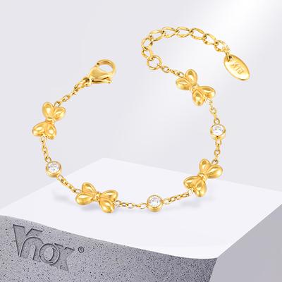 Vnox Детский браслет из нержавеющей стали для девочек, инкрустация кубическим цирконием, цепочка с элементом бантика, милый стиль, циркон на каждый день