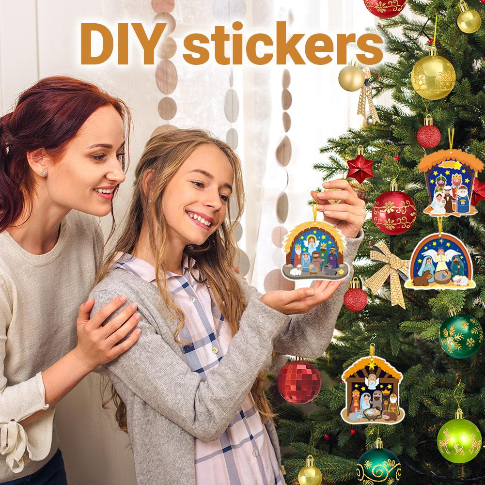 24 листа рождественских наклеек для детей, DIY пазлы, игры, игрушки, дети делают рождественскую сцену, наклейки, забавные рождественские поделки, подарки
