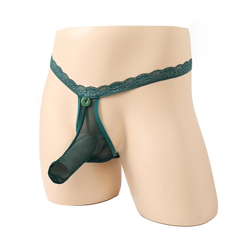 Мужские эластичные трусики кружевные с защитной кнопкой стринги секс-нижнее белье мужское секс-нижнее белье