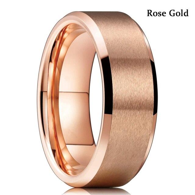 8MM Black Stainless Steel Men's Wedding Steel Rings Black Blue Red Gold Groove Beveled Edge Black Brushed Rings Men Wedding Band