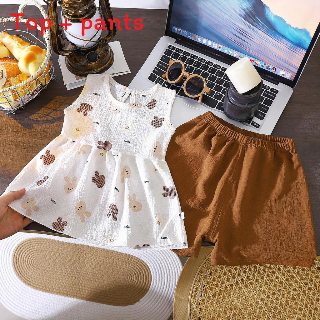 Short Sleeve Toddler Girl Outfit Summer Cotton Twopiece Set For Kids