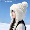 Fur Brim Fleece Knit Beanie Fleece Lined Earflap Winter Cap Pompom Braids Hat  Skating