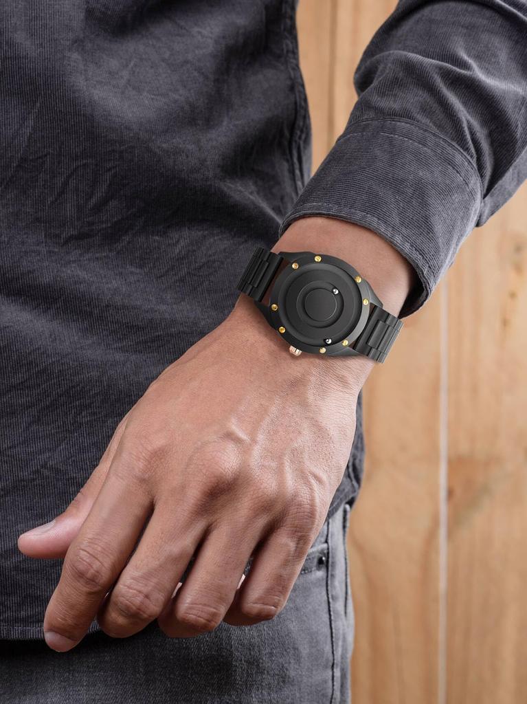 [EUTOUR] Парные магнитные часы с шарикоподшипником, мужские кварцевые часы, минимализм, повседневные, водонепроницаемые, 40 мм, черный золотой циферблат, черная нержавеющая сталь