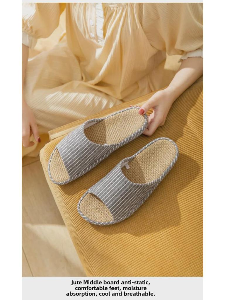 Летние льняные тапочки Jingshilu: Бесшумные домашние сандалии в японском стиле для пар