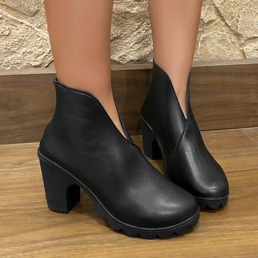 Autumn And Winter New Fashion Trend Retro Niche British Style Thick-Heeled Boots Women'S Versatile Casual Leather Boots