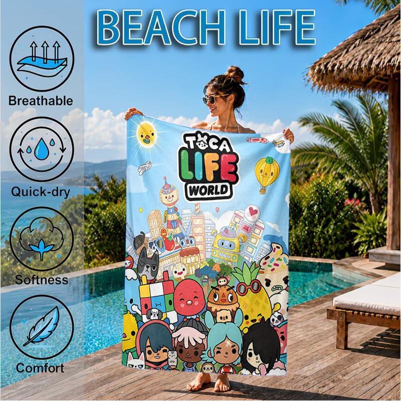 Vibrant World Of Toca Life Beach Towel, Quick-drying, Easy to Care for, Suitable for Both Fitness and Beach Vacations,Sports Essential