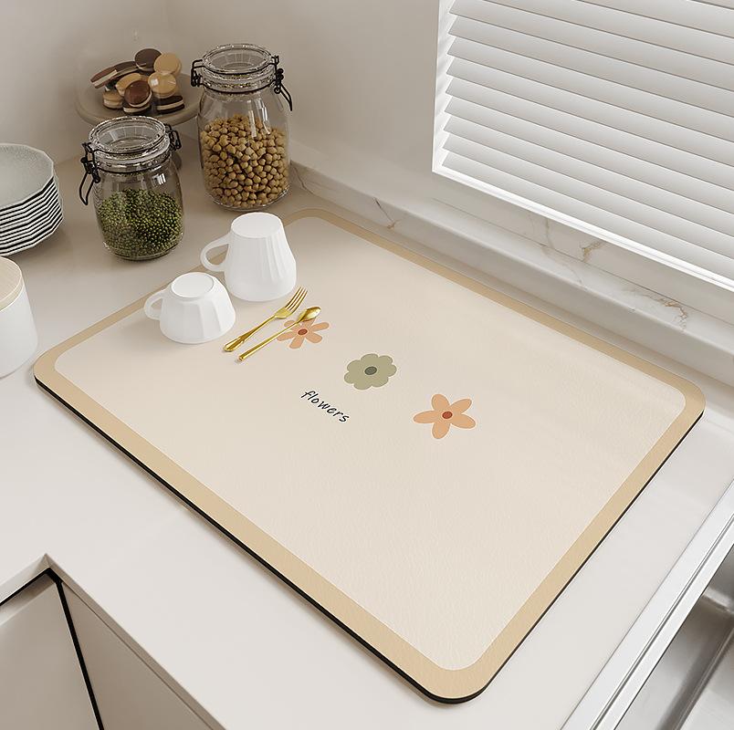 Натуральный свежий стиль Диатомитовая сушильная подставка Супервпитывающая подкладка на столешницу для кухонной раковины Сушка посуды Кофемашина Простой декор