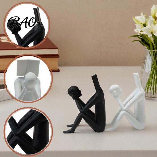 3D Printing Sculpture Printed Reading Man Statue, Abstract Book Head Sculpture, Practical Desk Accessory Creative Decor, Phone Holder for Home Office