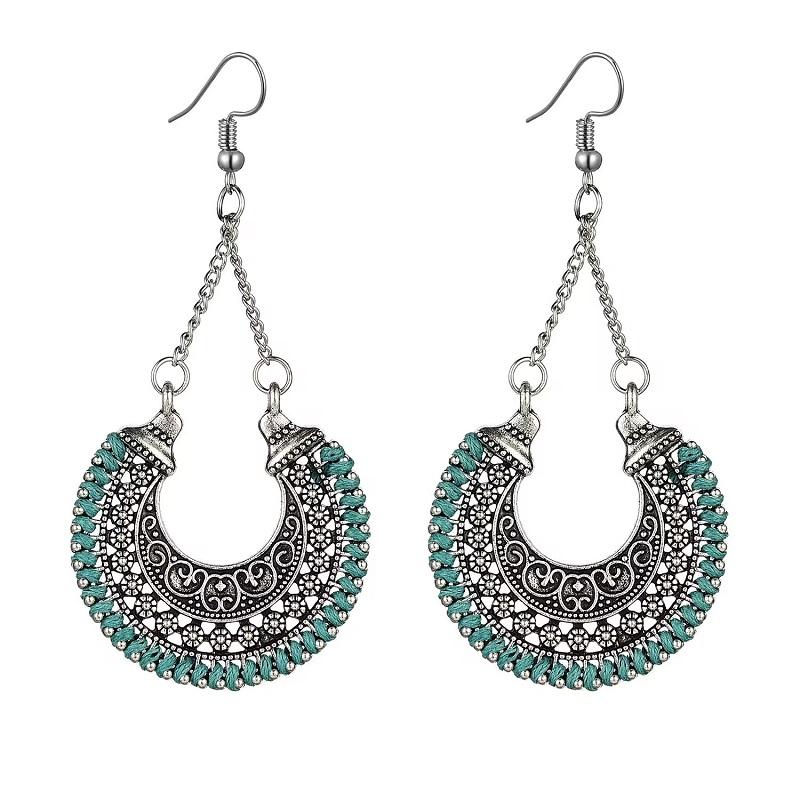 Этнические золотые серьги-подвески для женщин, цыганские винтажные серьги с синей линией и луной, индийские